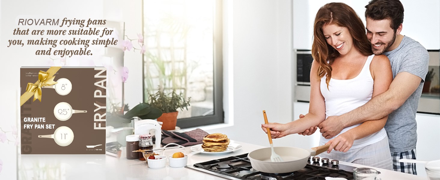 Набір сковорідок з антипригарним покриттям RIOVARM з кришками для індукційних плит. Набір посуду з гранітним покриттям, без PFOA, сковорода для омлетів 20/24/28 см