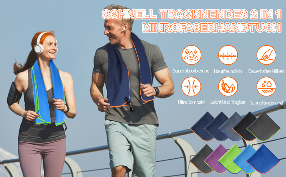 Набір з 2 рушників з мікрофібри (180x90 см + 100x50 см): великий для душу та спортивний, швидко сохне, без піску, для пляжу, фітнесу, кемпінгу, темно-сірий та зелений