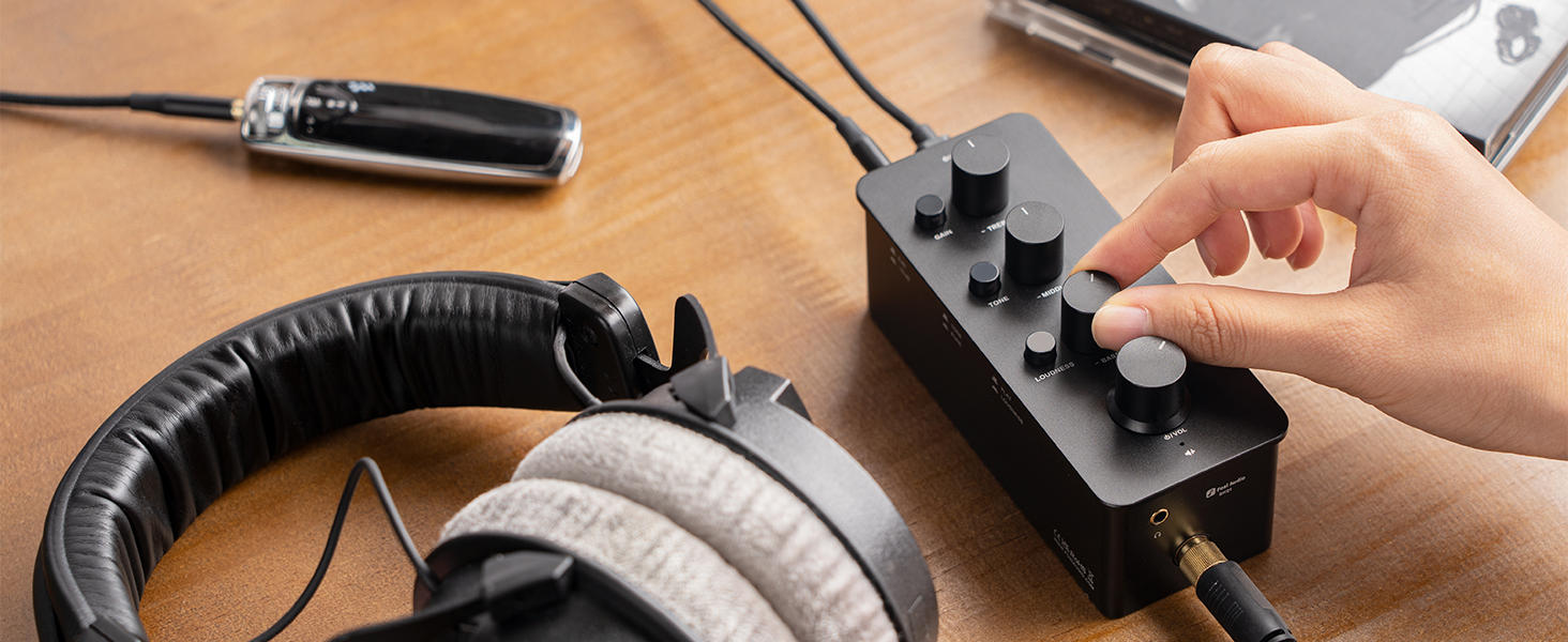 Fosi Audio SK01 Hi-Fi підсилювач для навушників, еквалайзер-попередній підсилювач з регуляторами басу, середніх і високих частот, компенсацією гучності, портативний клас-А аналоговий підсилювач для 3,5 мм і 6,35 мм гітарних роз'ємів