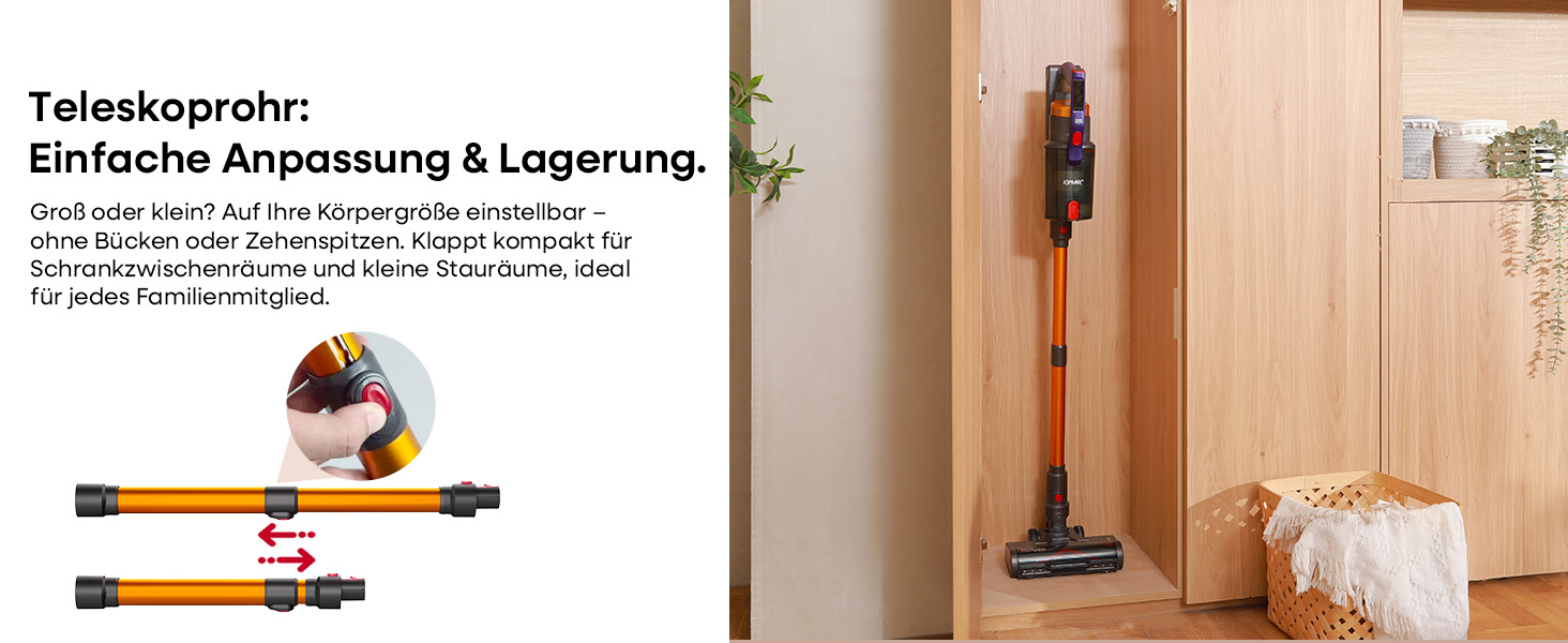 Бездротовий акумуляторний пилосос KIPMAX 50000Pa, 550W, 70 хвилин, 1.5L, з дисплеєм, антизаплутана щітка, 7-шаровий фільтр, 2 арома-пластини, для килимів, шерсті тварин, твердих поверхонь, золотий