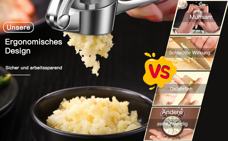 Пресс для часнику з зручною ручкою, 3 частини - сріблястий Garlic press