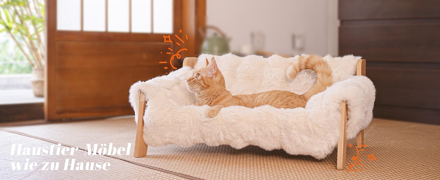Катяче ліжко CheerPals з бука, 70x47 см. Велике софа-стілець для котів з знімною, пральною плюшевою наволочкою (ватою). Макс. вага 15 кг. Підходить для всіх котів.