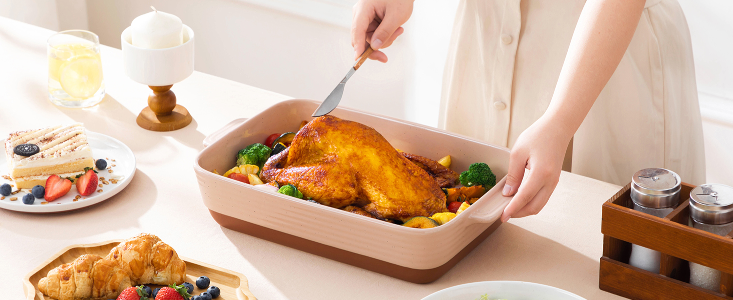 Форма для запікання MALACASA Serie TARA, 4.5л, кераміка, рожева, 35*23.8 см | Для лазаньї, тірамісу та запіканок