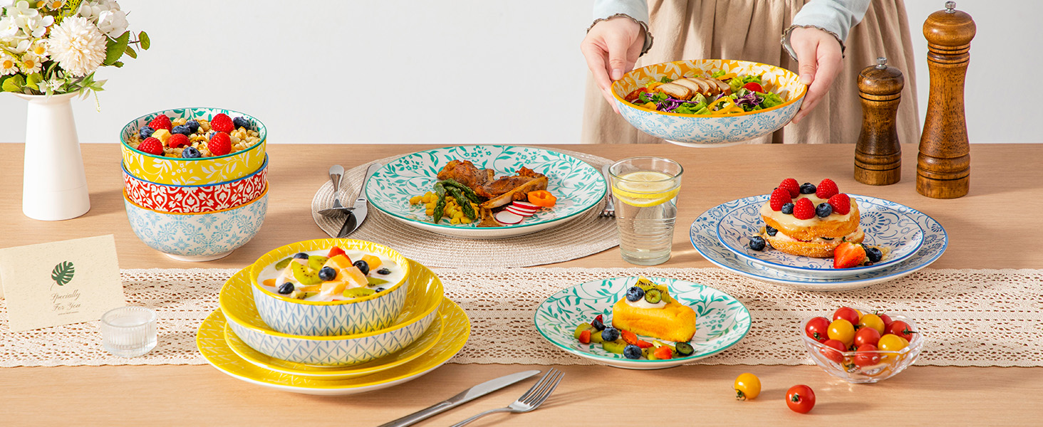 Набір посуду Vancasso Selene для 6 осіб, 24 елементи: тарілки, супові тарілки, миски, десертні тарілки, з пастельного порцеляни, мікрохвильова піч сумісна