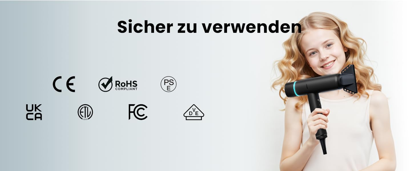 Іонізатор для волосся Föhn: Швидкий фен з дифузором для жінок та чоловіків, 3 режими, 2 швидкості, чорний