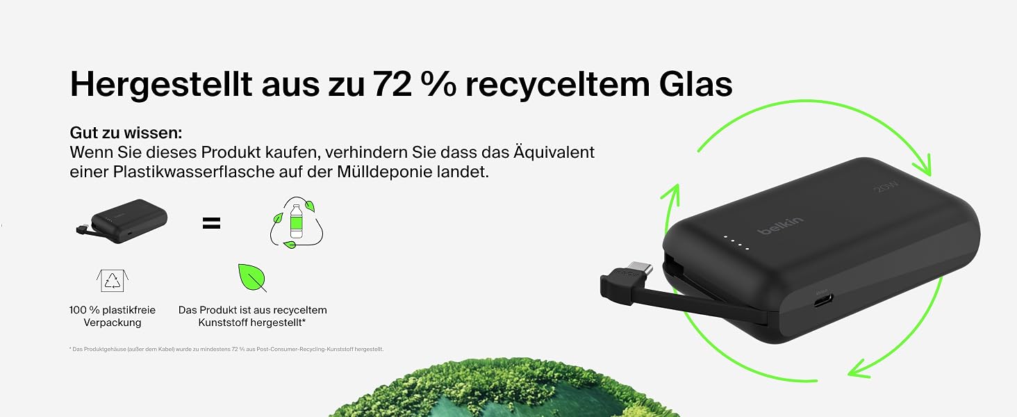 Повербанк Belkin BoostCharge 10000mAh 20W з вбудованим кабелем USB-C, LED-індикатором, чорний