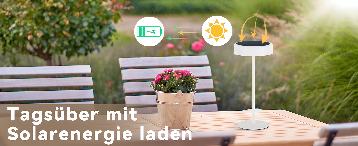 Настільна лампа на сонячній батареї з акумулятором LED, 2 шт. - Бездротова, з димером, сенсорна, біла, для дому та вулиці (IP44)