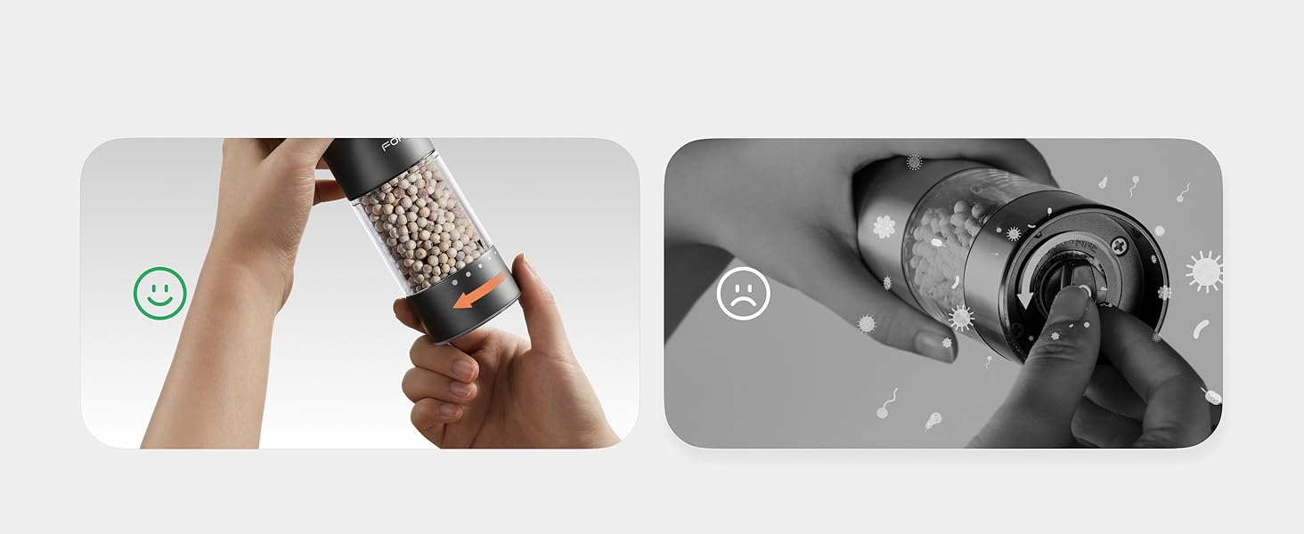 Електрична мельниця для солі та перцю FORLIM, USB-зарядка, регулювання помелу, 7 ступенів, 2 шт. (чорний+білий)