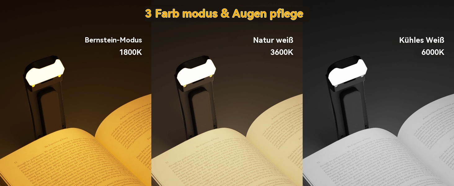 LED-лампа для читання HIONXMGA з кріпленням на книгу, 3 кольори, регулювання яскравості, перезаряджувана, для книголюбів та дітей