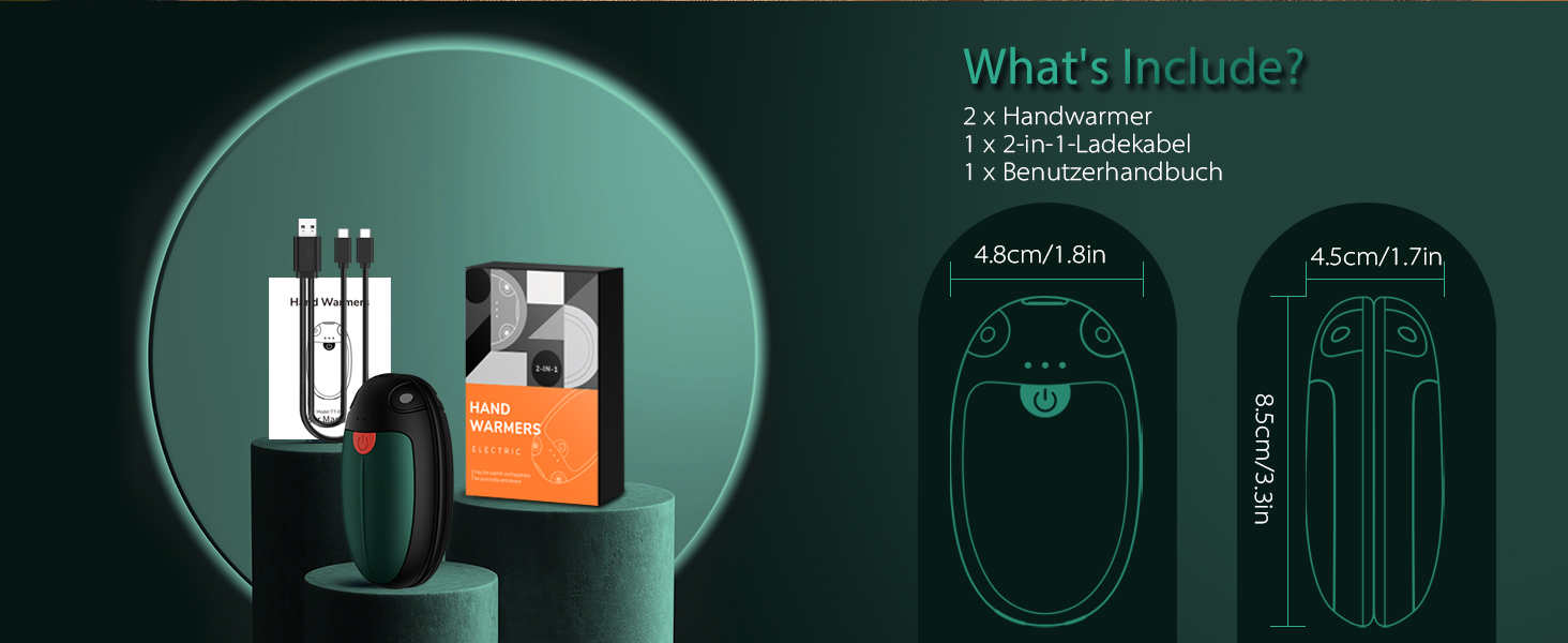 Електричні грілки для рук, набір 2 шт. USB, 20 годин тепла, 3 температурні режими, для спорту та Raynaud's, зелені