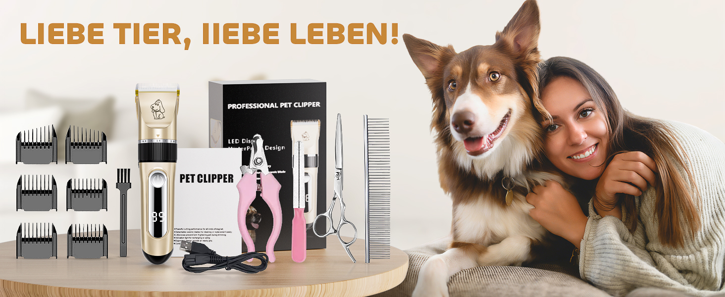 Професійна машинка для стрижки собак IPX7, водонепроникна, з LCD-дисплеєм, золота