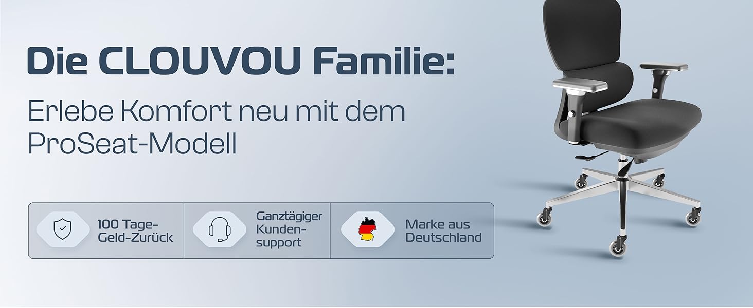 Офісне крісло Proseat Ergonomic [TESTSIEGER] - регульоване, для офісу та дому, комп'ютерне, геймінгове, чорне, до 150 кг