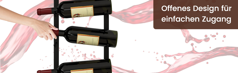 Стильна полиця для вина Costway на 6 пляшок, металева, чорна, індустріальний стиль