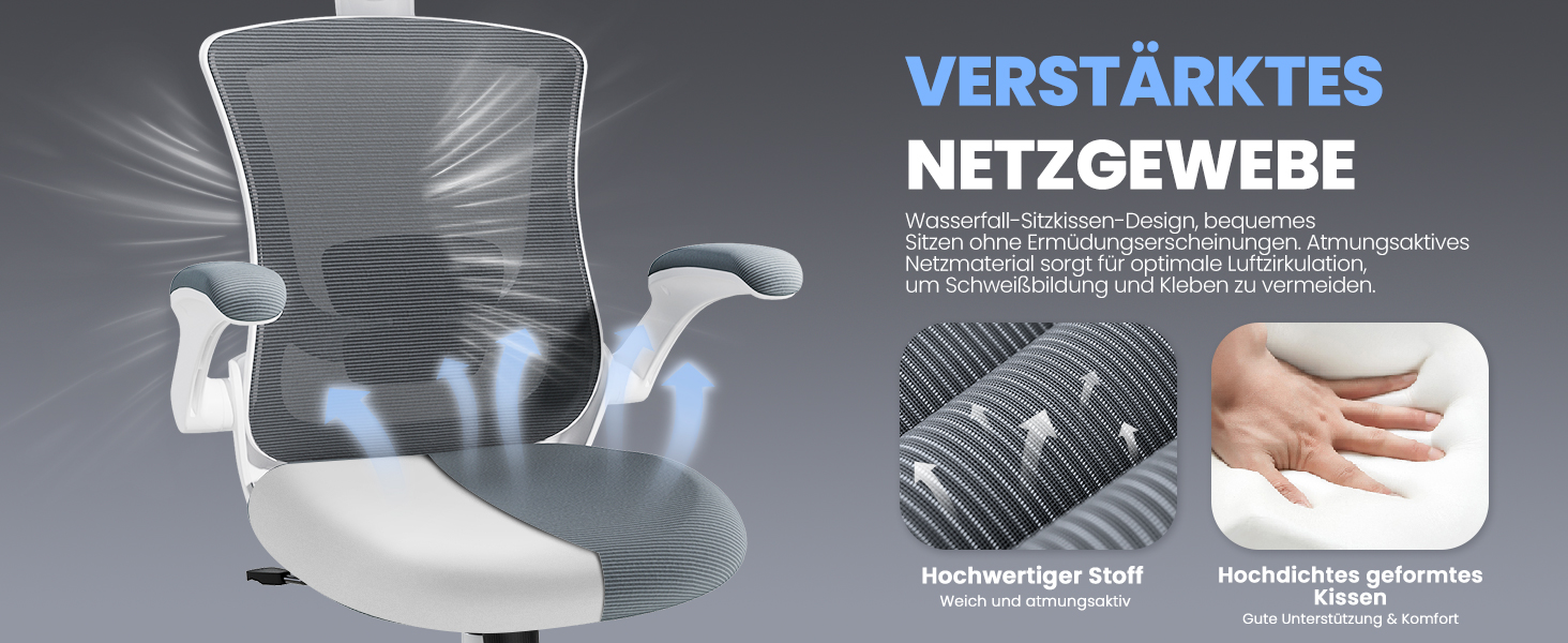 Офісне крісло Colamy з ергономічною підтримкою спини, регульованою підголівником та поперековою підтримкою, сітчасте, сірого кольору