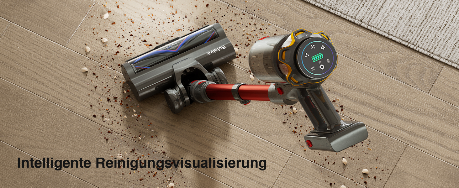 Бездротовий акумуляторний пилосос 45000Pa/550W/65хв, об'єм 1,6л з дисплеєм, антизаплутана щітка, самостійна парковка, док-станція на стіні, 8-шарова фільтрація, тихий, для шерсті тварин/килимів/твердих поверхонь/автомобіля (червоний)