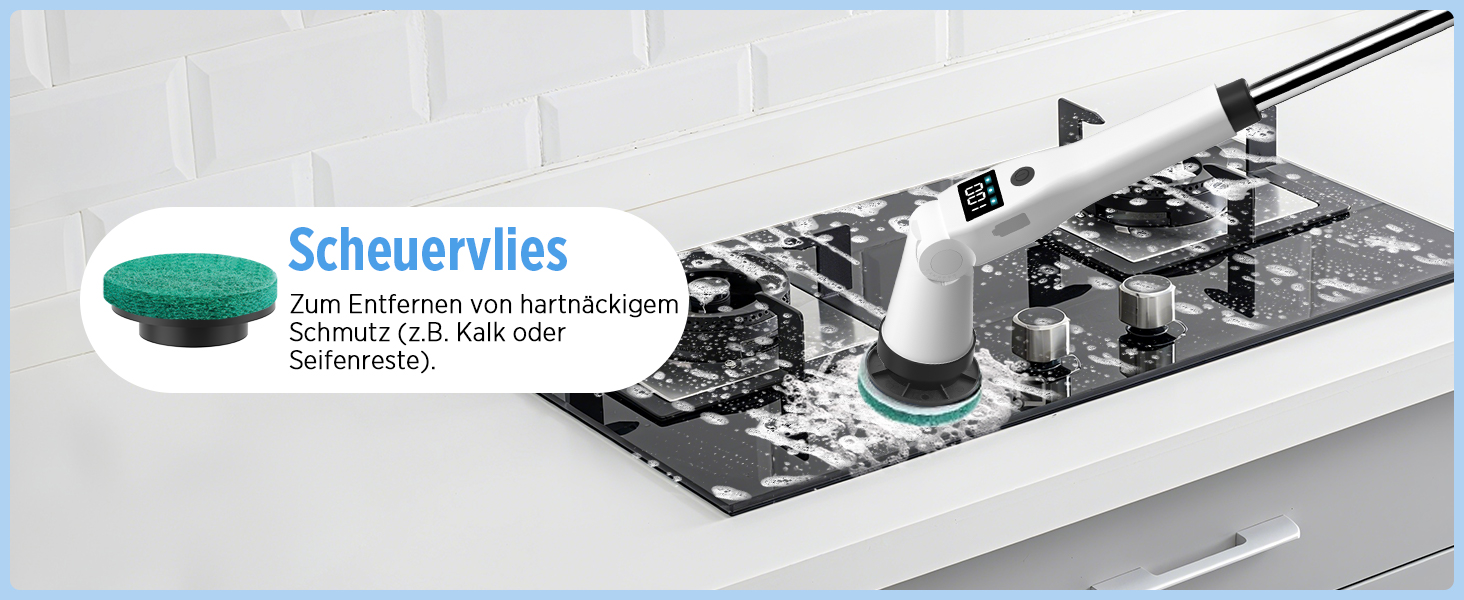 Електрична щітка для прибирання з 8 насадок, 3 швидкості, IP65 водостійка, регульована ручка, акумуляторна щітка для ванної, кухні, плитки, душу та кутів (біла)