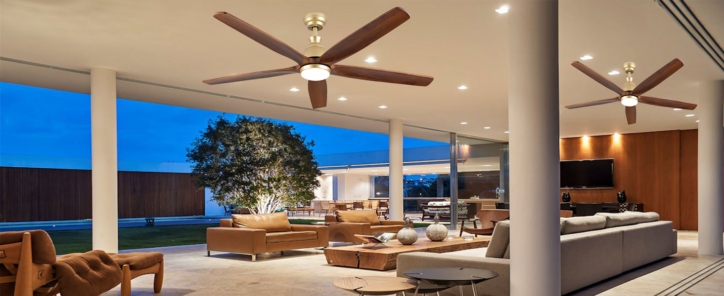 Дзеркальний вентилятор для стелі з дерева, без освітлення, з пультом керування, тихий, для вологого приміщення, 132 см (52 дюйми), коричневий, 5 лопатей