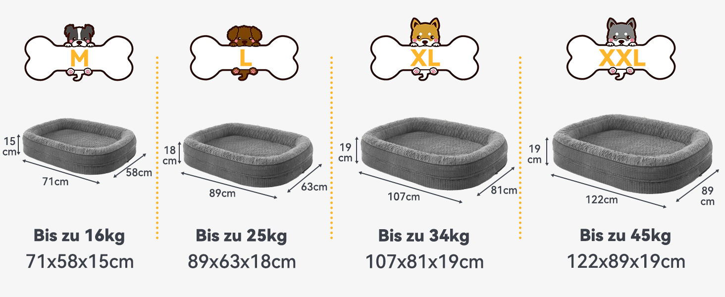 Ортопедичне ліжко для собак середнього розміру Pawk, з чотирибічною подушкою для шиї, з memory foam, водонепроникне, неслизьке, знімне та пральне, сіре, розмір L-L 89 x 63 x 18 см