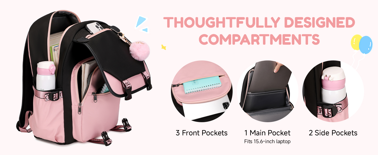 Рюкзак для дівчинки-підлітка, 3-5 клас, модний шкільний рюкзак з брелоком та ручкою-телескопом, рожевий