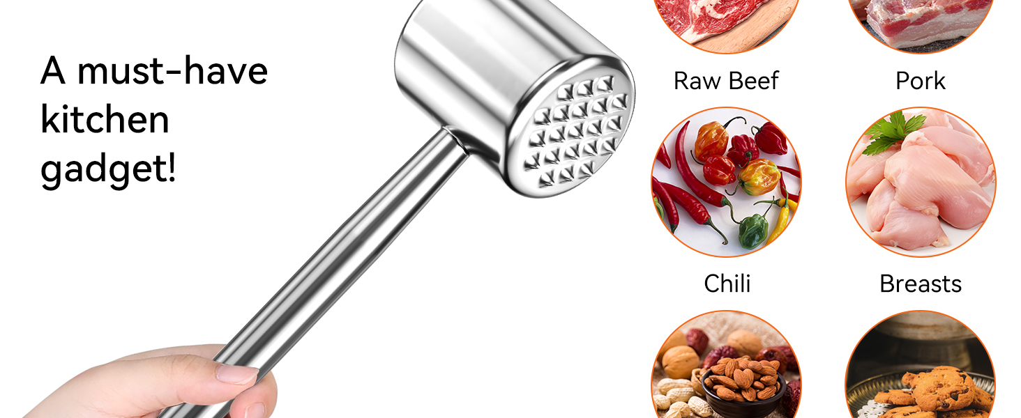 Клобак для м'яса HOOMIL, двосторонній антипригарний, для шніцелів та стейків, з нержавіючої сталі, з неслизькою ручкою