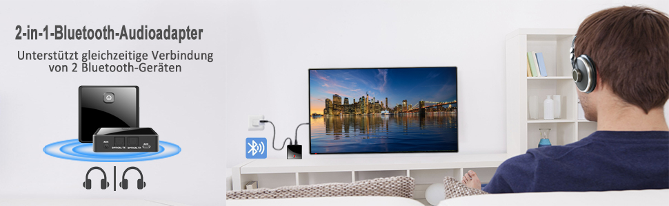 Isobel Bluetooth Передавач/Приймач 2-в-1: Адаптер Bluetooth 5.0 з низькою затримкою для TV/PC/Laptop (Optical, Toslink, RCA, 3.5mm AUX)