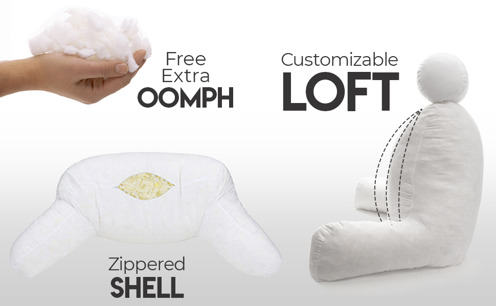 Подушка для чоловіка з підлокітниками - велика, для читання та відпочинку в ліжку. Висока спинка, преміум піна з пам'яті, знімна подушка для шиї на банджі. Білий колір | Оригінальна версія