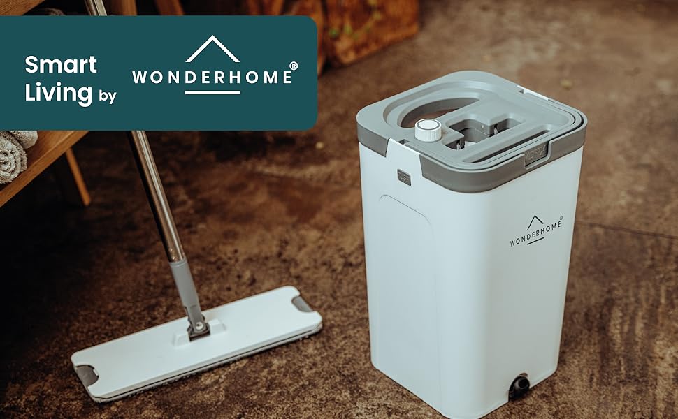 Набір для прибирання підлоги WONDERHOME з відром, 3-камерний моп з функцією віджиму, розділенням брудної та чистої води, подовжена ручка 140 см, 10 гідропадів