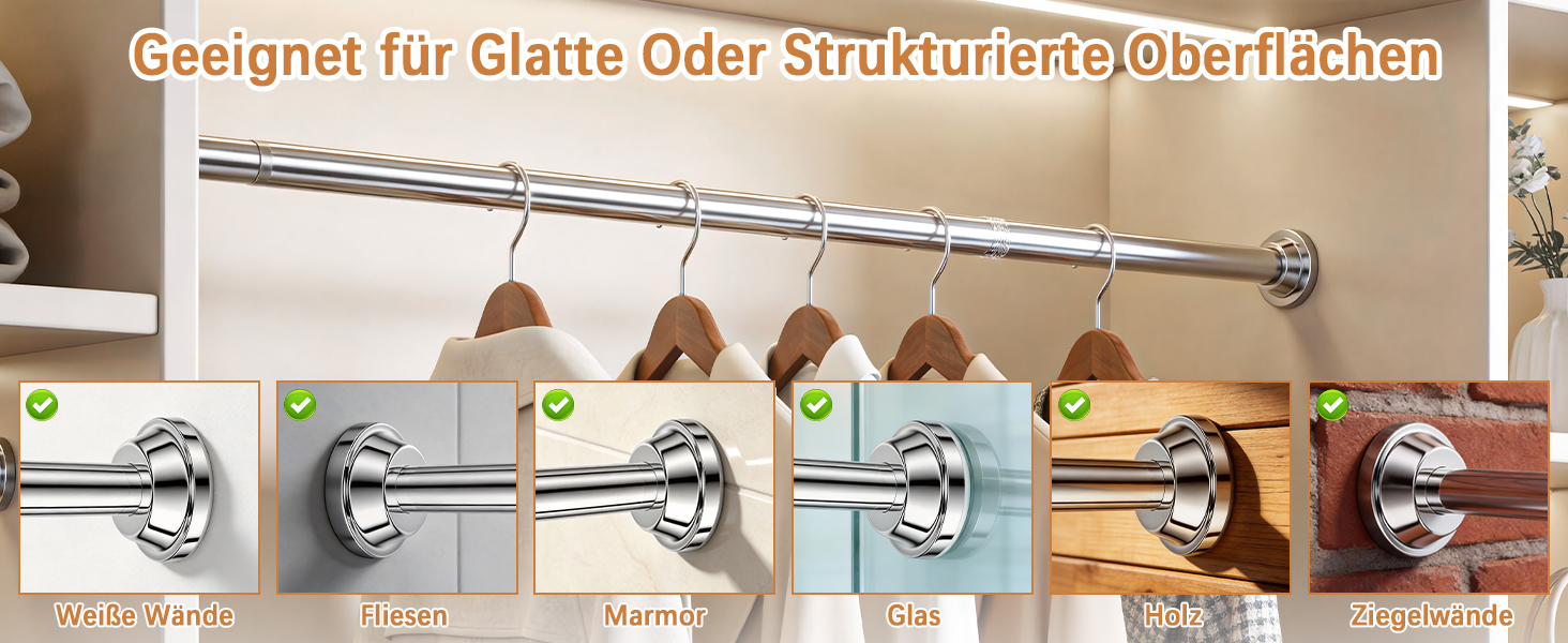 Штанга для душу без свердління, штанга для душу з нержавіючої сталі, стійка до іржі та ковзання, телескопічна висувна штанга 80-250см, для ванної кімнати, вікна, кухні, шафи