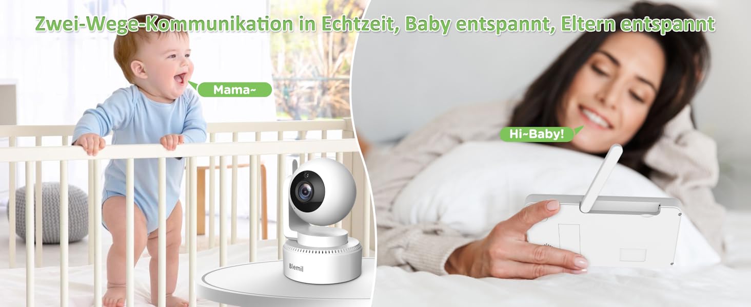 Відеоняня Blemil BL9064 з камерою, 6-дюймовий IPS дисплей, акумулятор 3000 mAh, ECO-режим, авто-нічне бачення, 2-сторонній аудіо, радіус дії 300 м, розпізнавання плачу