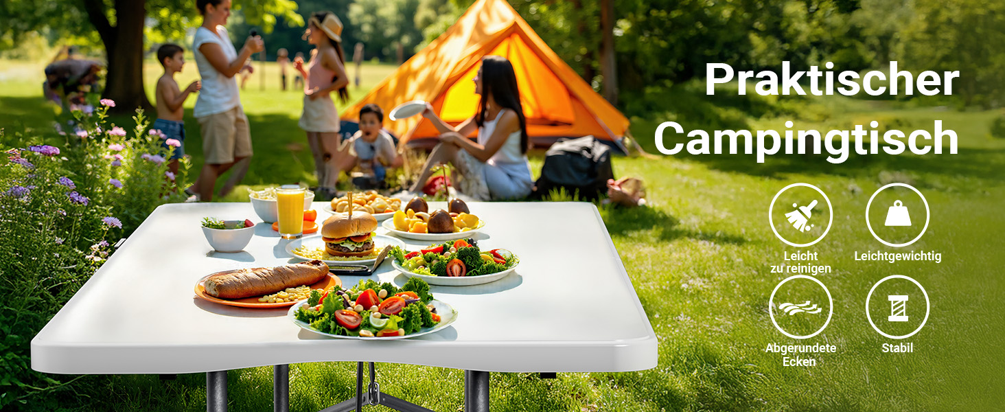 Складний кемпінговий стіл Wiltec 122x60x75 см з ручкою для перенесення - для пікніка, саду, вечірок