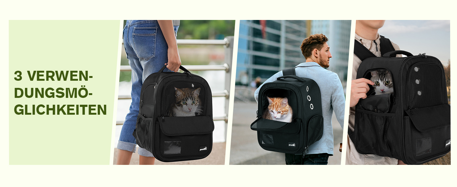 Рюкзак для кота Pecute, 6 кг, для маленьких собак, дихаючий, з безпечним тросом та замком, чорний