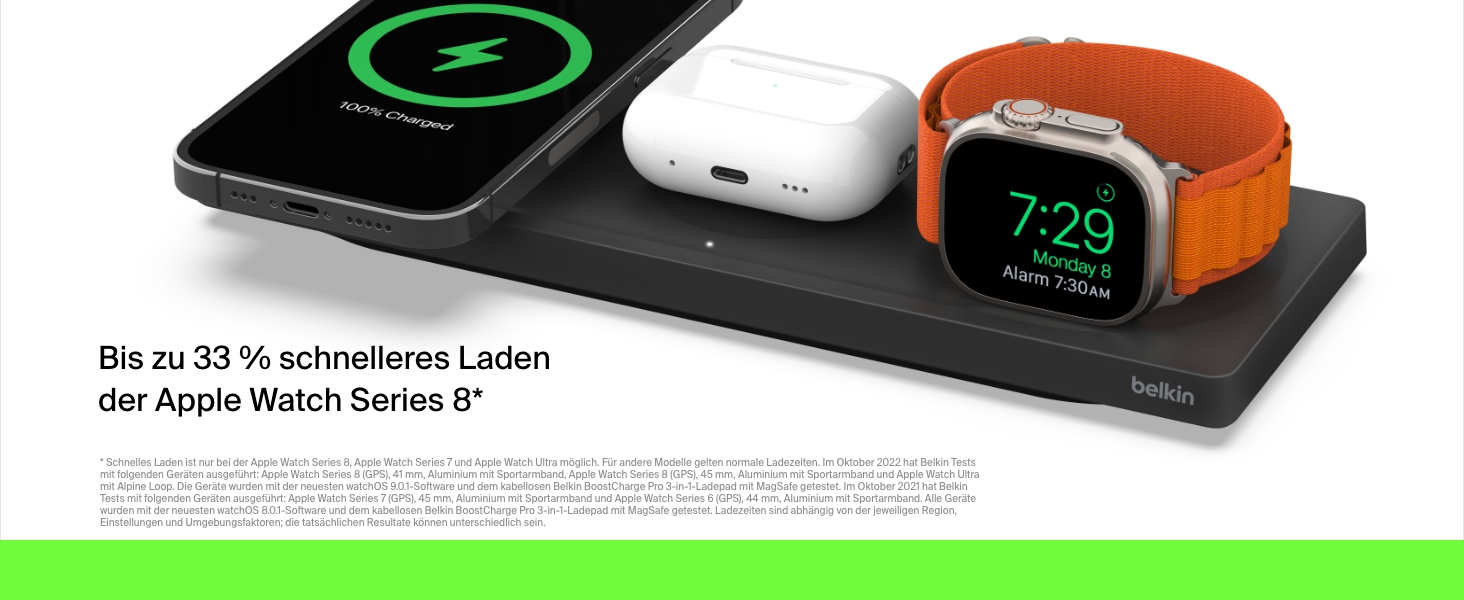 Belkin MagSafe Зарядний пристрій 3-в-1 бездротовий, сертифікований MFi, для iPhone 16/15/14/13/12, Apple Watch (всі моделі), AirPods (3/2/Pro) - Чорний