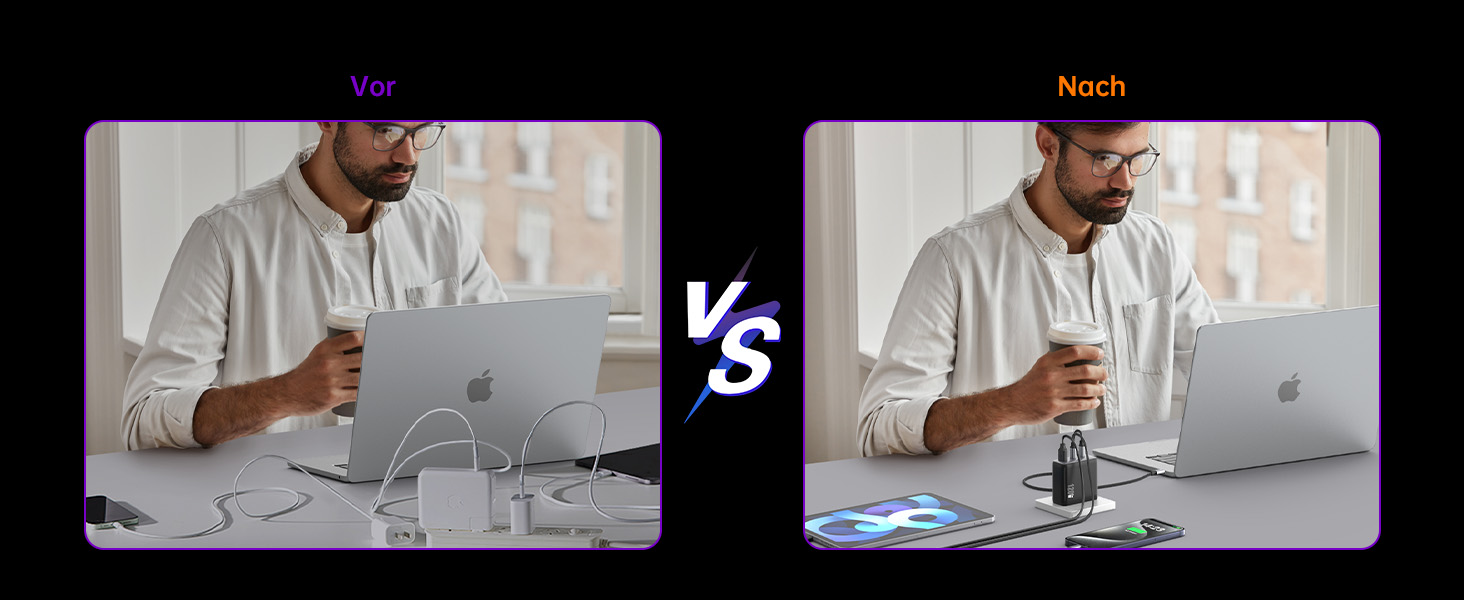 Зарядний пристрій USB-C 67W NOVOO GaN III 3-порти, швидка зарядка для MacBook, iPad, Pixel, Samsung, iPhone, Steam Deck (Чорний)