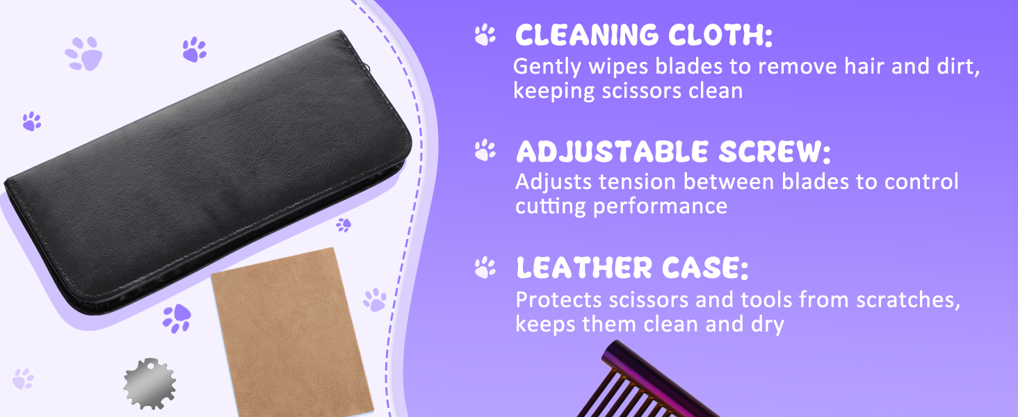 Професійний набір ножиць для грумінгу собак Moontay 7 дюймів: ножиці для грумінгу, випрямні, зігнуті, для розрідження, фіолетовий