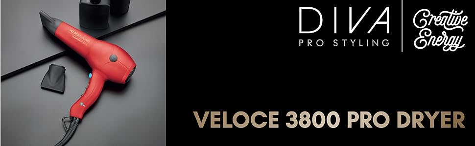 Фен Diva Edit Veloce 3800 Pro: потужний, з іонізацією та Cold Shot, червоний