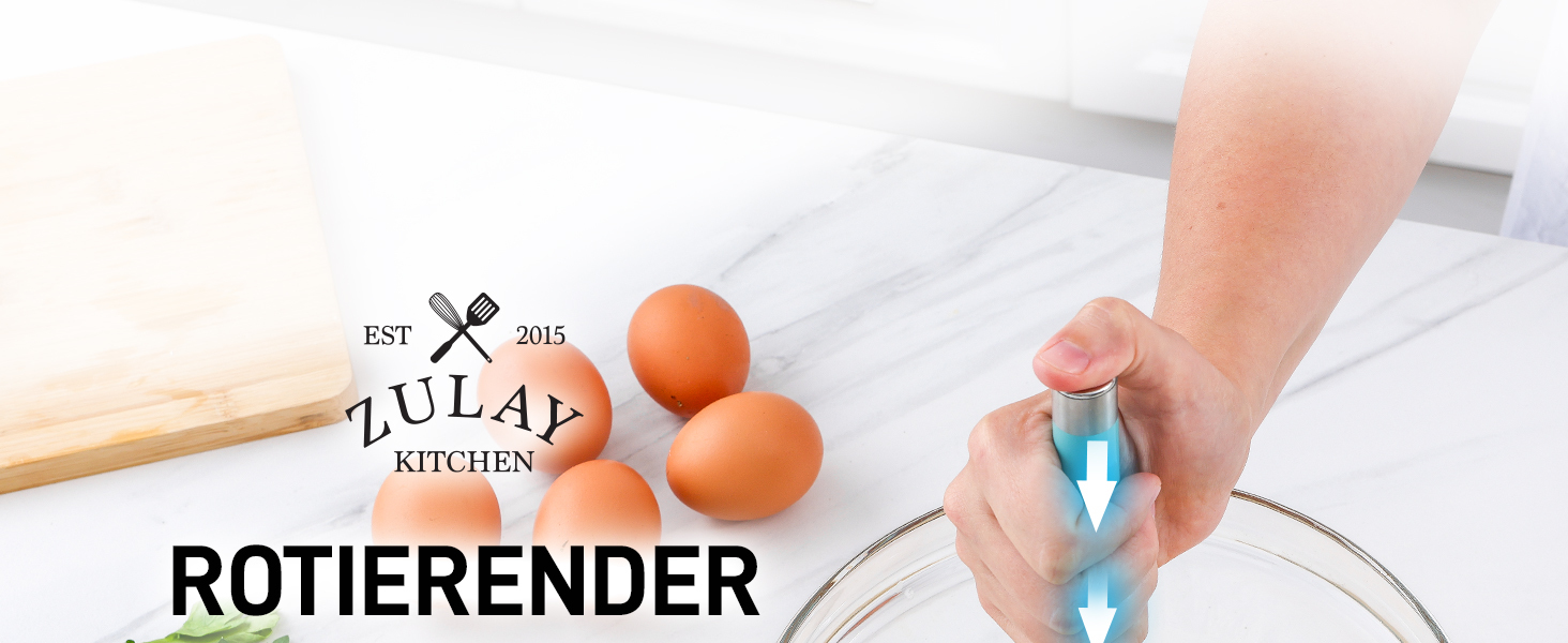 Zulay Kitchen: Ручний вінчик з нержавіючої сталі - автоматичний вінчик з пружинним механізмом, легке збивання яєць, тіста, молока, соусів, придатний для миття в посудомийній машині, стійкий до корозії, срібний