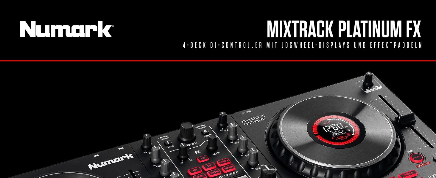 DJ контролер Numark NS4FX: 4 канали, Touch-Jogwheels, Pads, ефекти, Serato DJ Lite, чорний