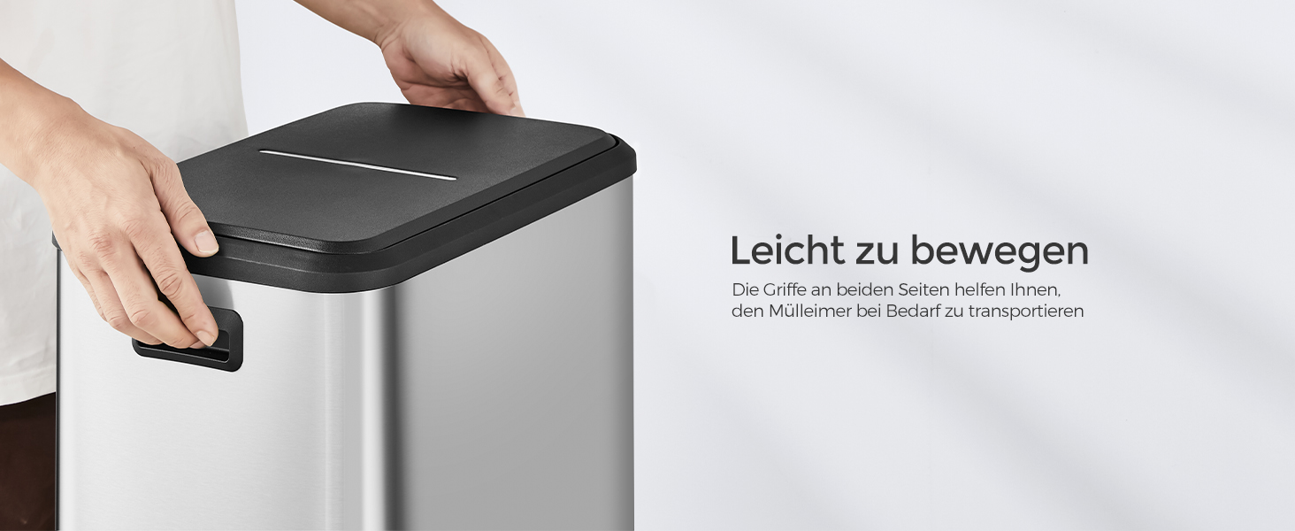 Відро для сміття SONGMICS 40 л з кришкою, педальним механізмом, Soft-Close, утримуванням кришки, срібне, LTB541E40