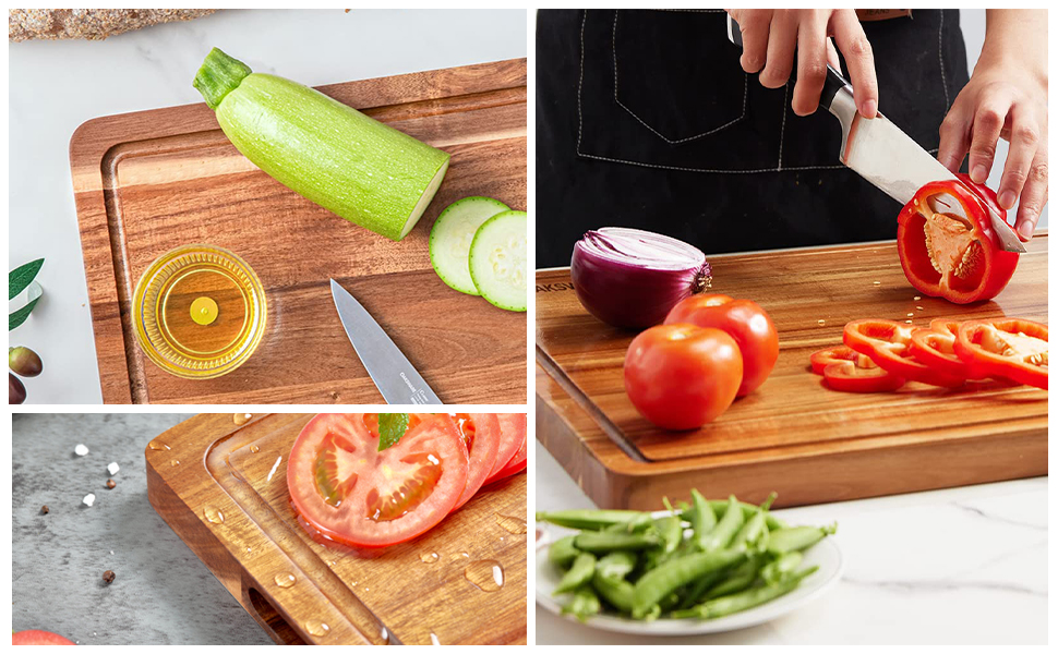 Обрізні дошки COCOBOSS з акації: якісні дошки для кухні 38x25 см з жолобом для соку та зручними ручками