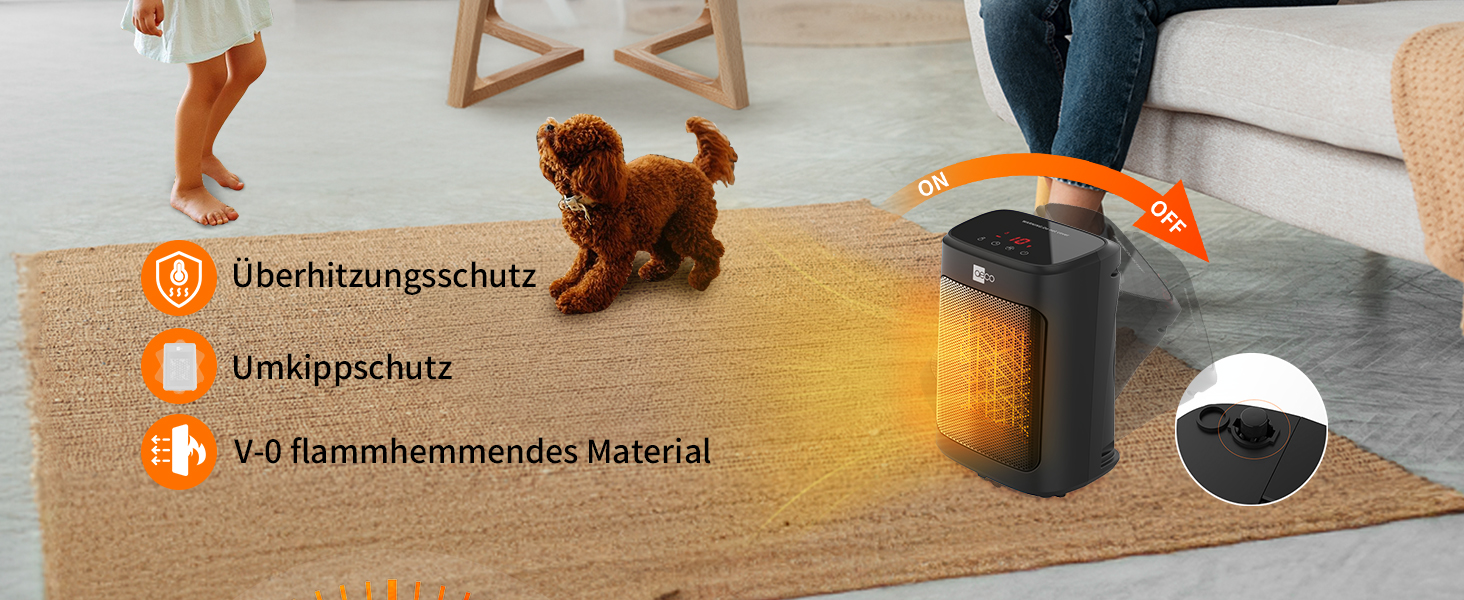 Електричний обігрівач Aeco EcoHeat Boost 58 см з пультом керування, 2000W, LED ECO-режим, таймер 24H, 4 режими, тиха керамічна панель, термостат, захист від перегріву та перекидання