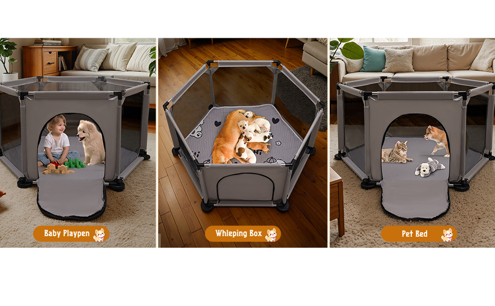 Кінець для цуценят у формі шестикутника, 122x65 см, сірий. Ігровий центр, манеж для цуценят, аксесуари для собак та цуценят