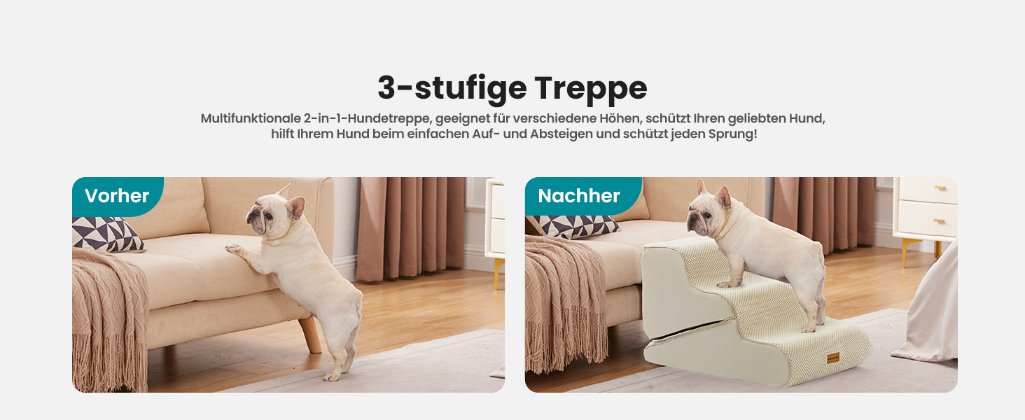 Сходинки для собак Gardner Pet - 3 сходинки, 35/42 см, з водонепроникним покриттям, для маленьких собак, з високощільних матеріалів