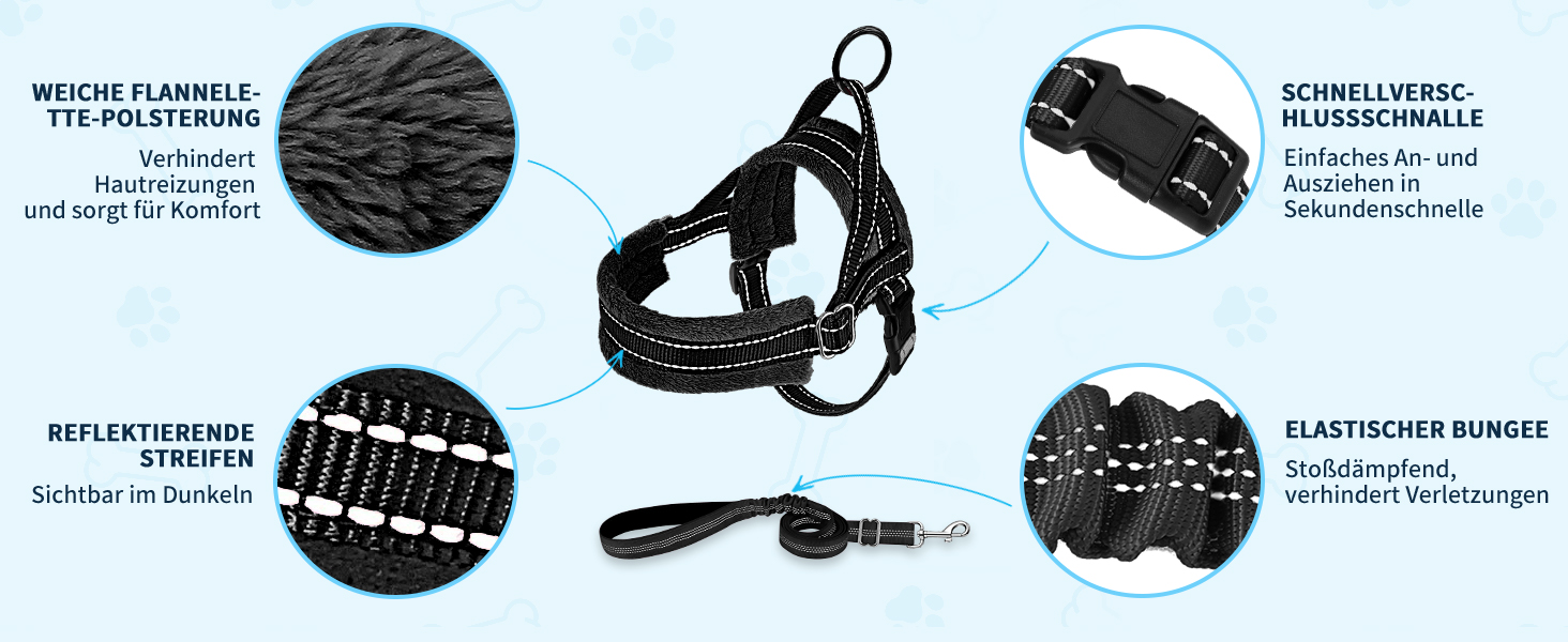 Шлейка для собак середнього та малого розміру з повідком, м'яка, не тягне, чорна, розмір S