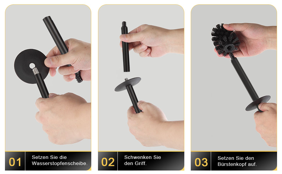 Підлогова щітка для унітазу DAZI, чорна матова, з 2 щітками для глибокого очищення, захист від бризок та засмічень