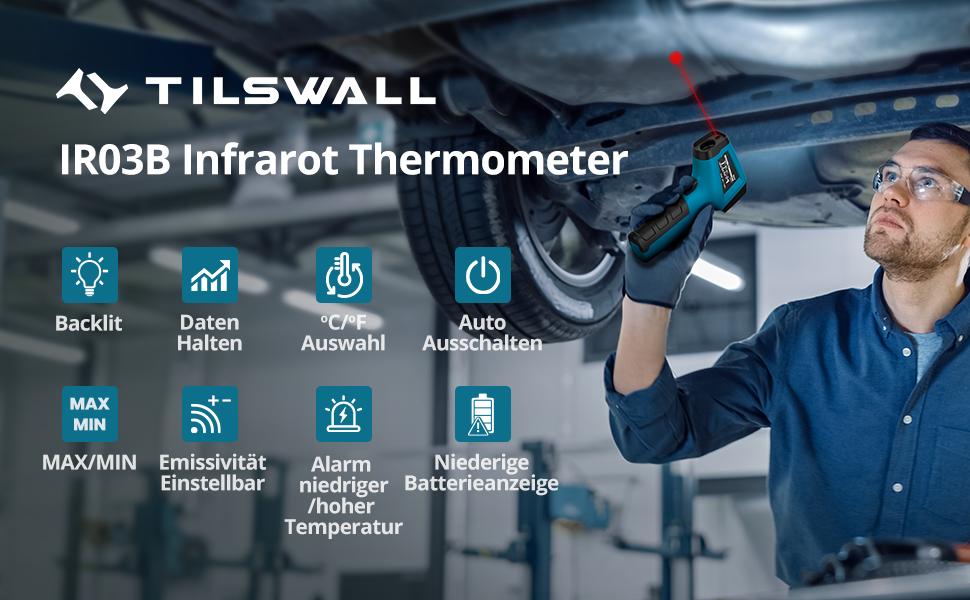 Інфрачервоний термометр Tilswall IR з лазерним цільовим прицілом (-50°C до 800°C) для приготування їжі, барбекю, піци, морозильних камер та промисловості