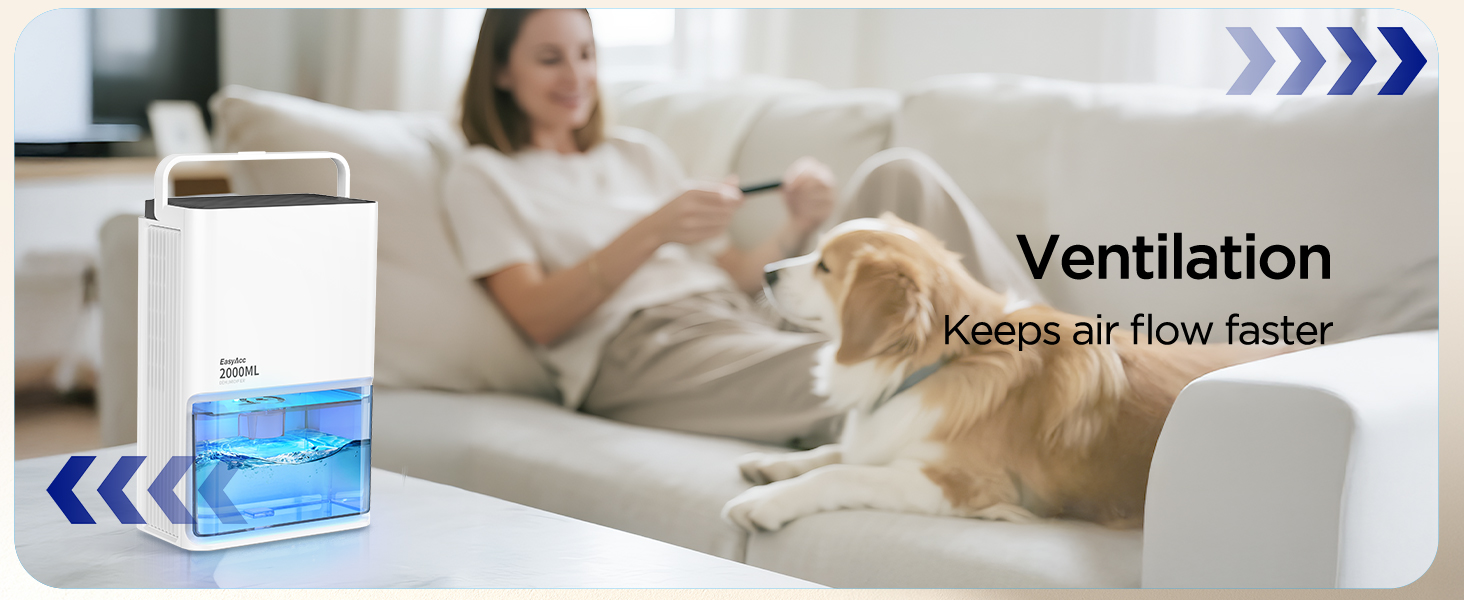 EasyAcc Електричний осушувач повітря 2000мл, продуктивність 500-650мл/день, 3 режими, автоматичне відтанення, LED-підсвітка 7 кольорів, автовимкнення, для приміщень до 20 м²