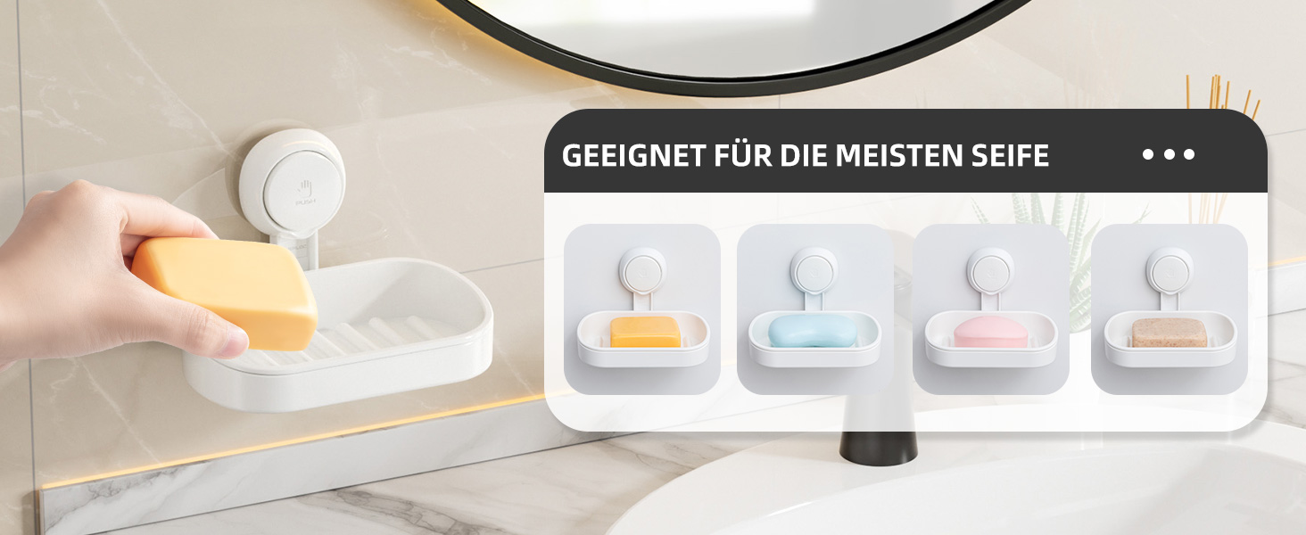 Тримач для мила LEVERLOC з піддоном, MAX 3 кг, настінний, без свердління, з присосками, для ванної кімнати та кухні, білий (2 шт.)