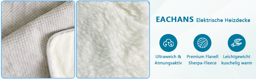 Електрична ковдра Eachans 180x150 см з автовимкненням, 9 режимів нагріву та таймером 1-12 годин, пральна фланелева Sherpa ковдра для ліжка та дивану, підігріваюча ковдра, плед 180*150 см