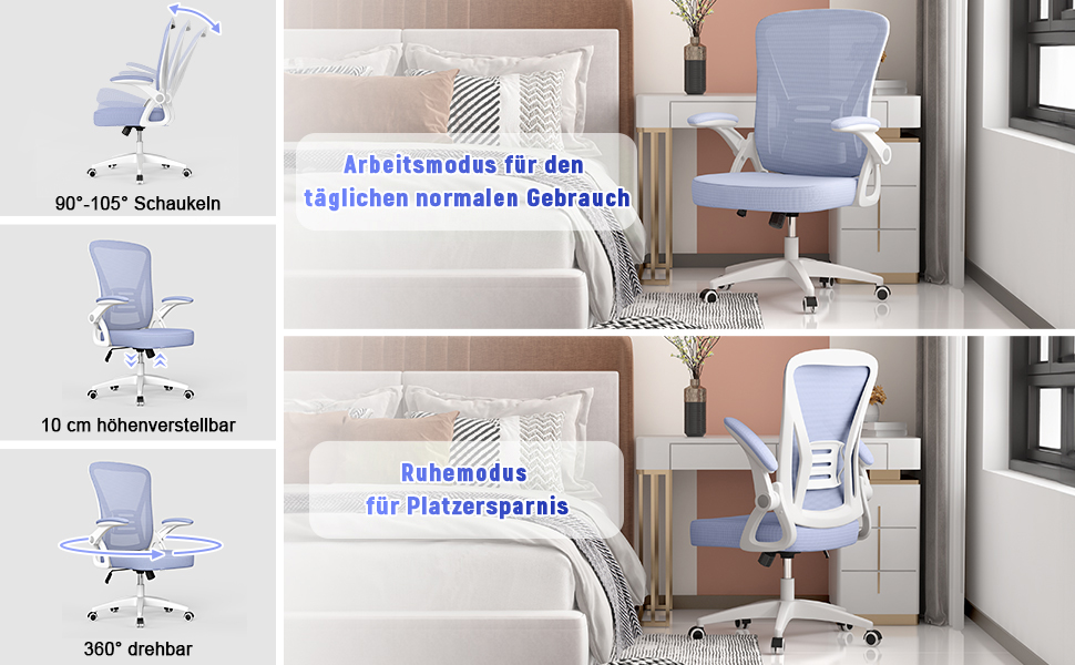 Офісний стіл Naspa Büro з регульованими підлокітниками, ергономічний, з сітчастою спинкою, підтримкою попереку, регульованою висотою та м'яким сидінням, поворотний на 360°, (фіолетовий, без підголівника)