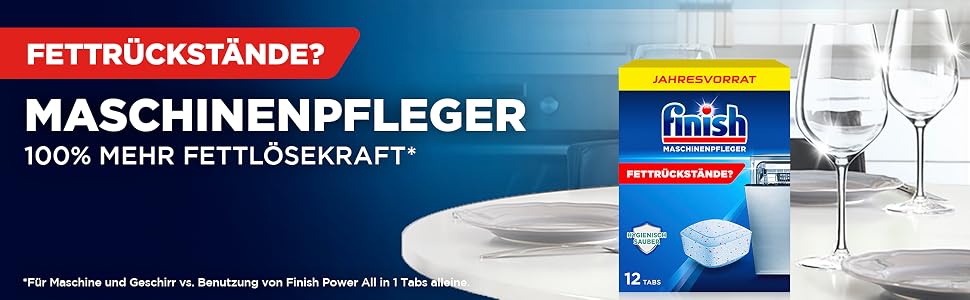 Очищувач для посудомийних машин Finish Maschinenpfleger, таблетки від бруду та жиру, без запаху, 24 шт (2 упаковки по 12 шт)